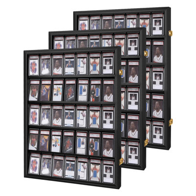 35 Baseball Card Display Case 3 Pack- Graded Sports Card Display Case - Wall Mount Lockable Trading Cards Frame With UV Protection Acrylic For Display Basketball Fooball Hockey Cards-Vertical