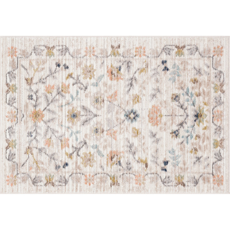 Tapis traditionnel oriental en polyester crème Gurpaige, Tapis de couloir 2 pi 3 po x 7 pi 3 po