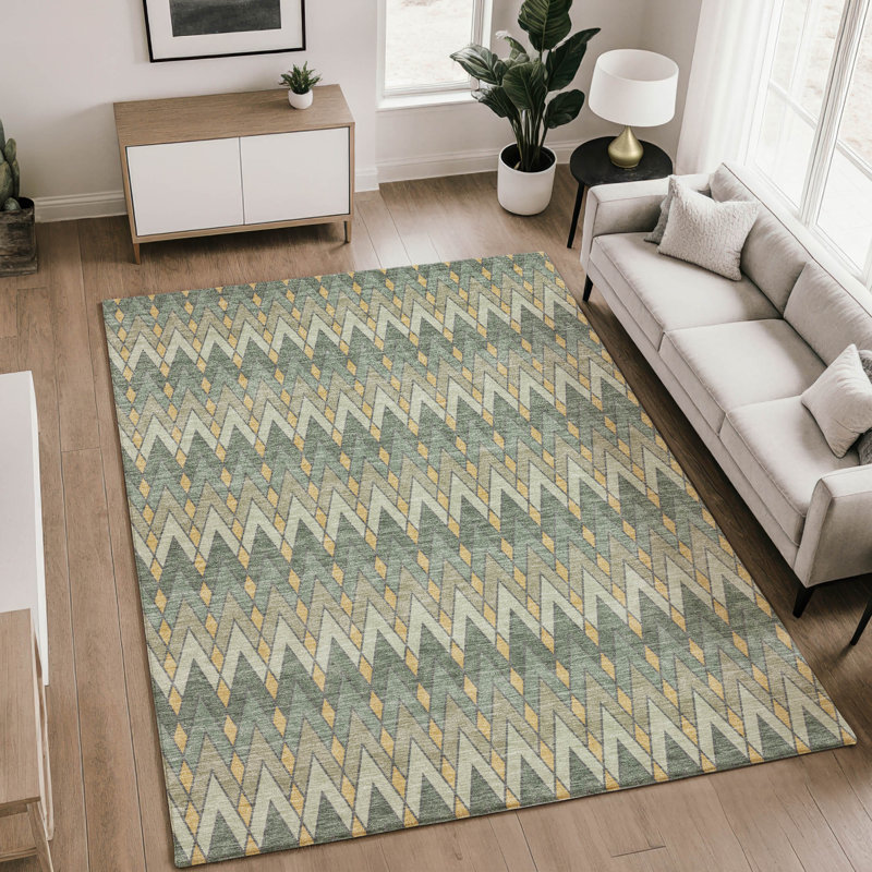 Tapis géométrique Premium lavable à la machine Villers AMF2558, Basilic, 10' x 14'