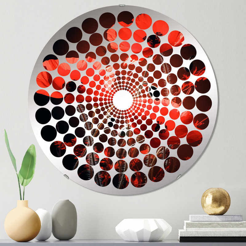 Crimson Cascade Poppy Field I - Miroir décoratif à pois radiaux | Rond, 23,6 po x 23,6 po