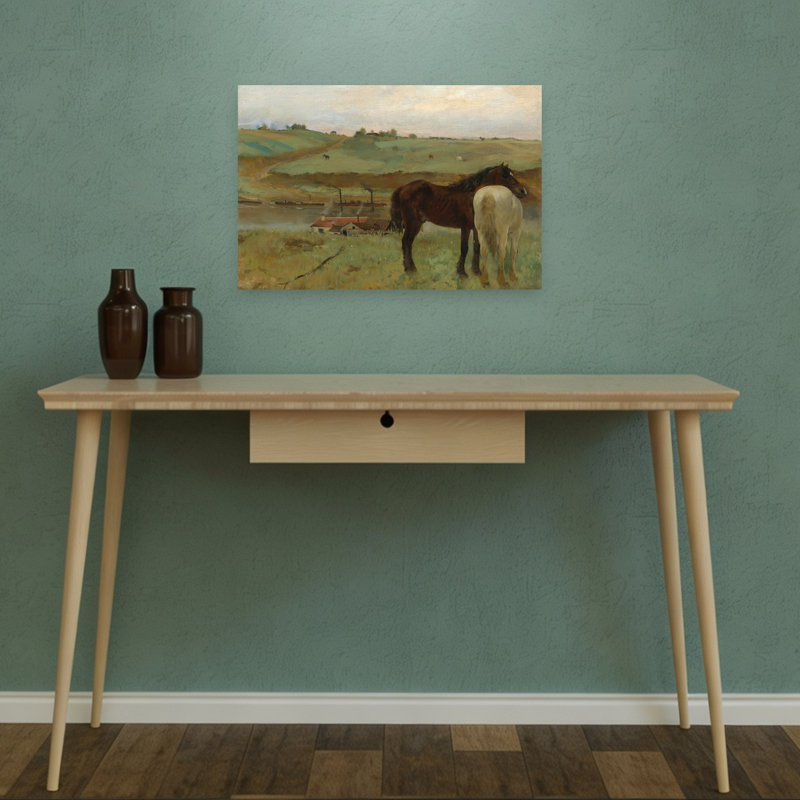 Horses In A Meadow, 1871 Impressionist Abstract Contemporary Horse Landscape Wall Art Print by Edgar Degas - 1 Piece Wrapped Canvas Wall Art