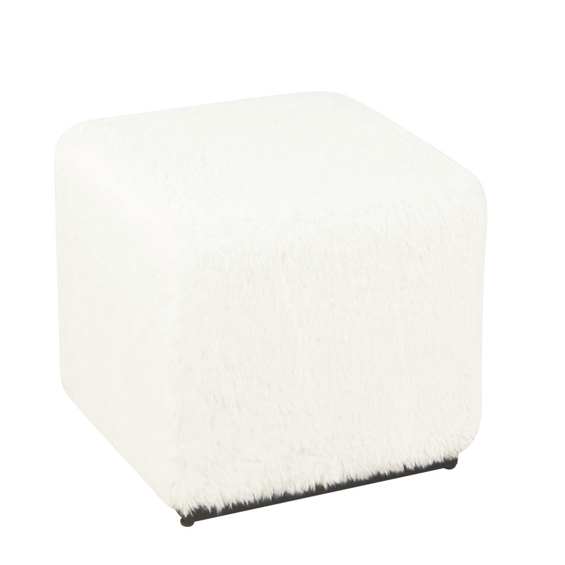 Ameenah Velvet Ottoman, Faux Fur, White