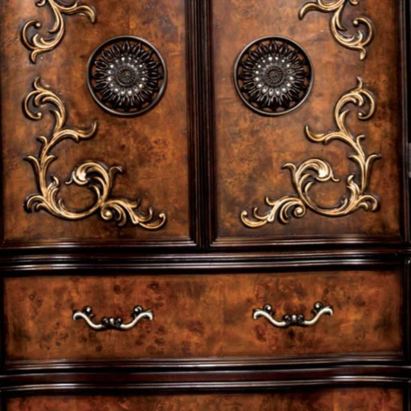 Commode haute Iliana, 6 tiroirs, chêne orné et brun cerise foncé