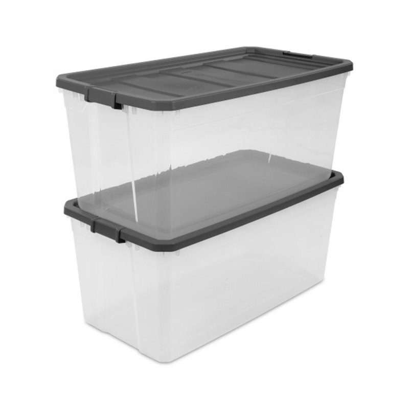 Sterilite Clear Plastic Stacking Storage Containers w/ Lid, 200 Quart, Clear/Gray