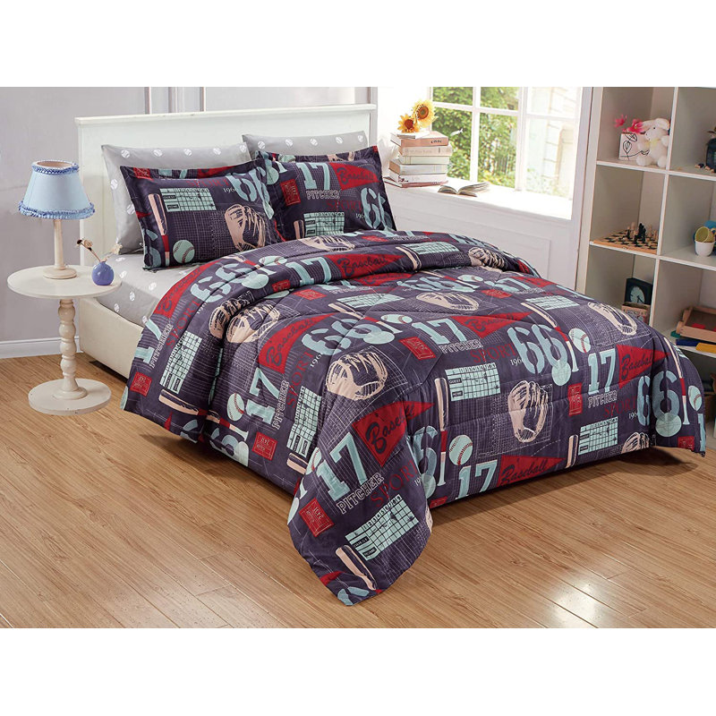Full Gray Microfiber Kids Sports Bedding Set
