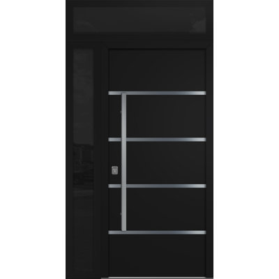 Porte d'entrée extérieure moderne en acier 36 po x 80 po - Inox S3 avec éclairage latéral et traverse