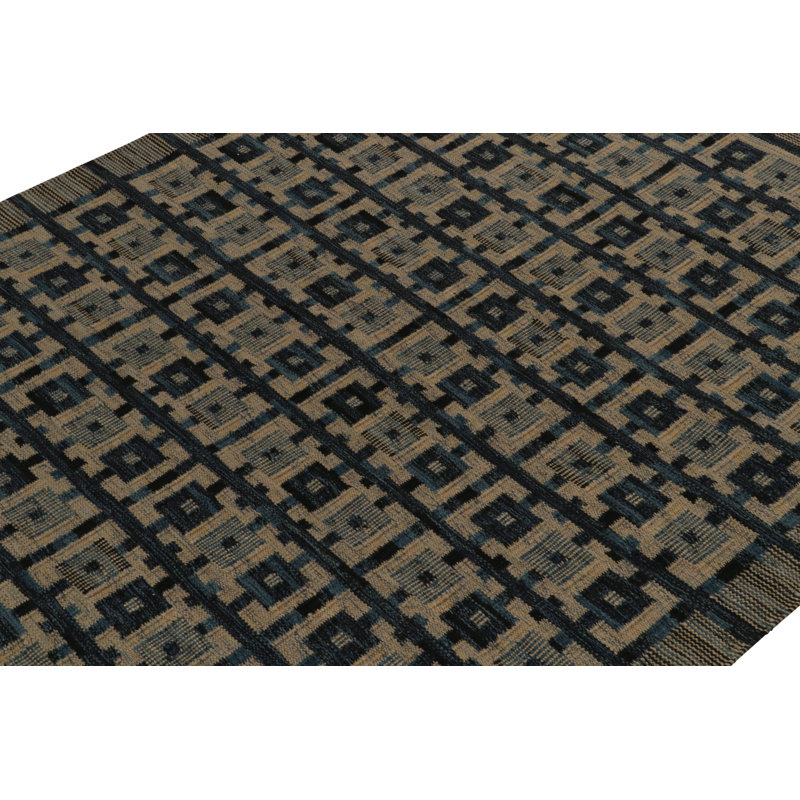 Rug & Kilim’S Scandinavian Rug In Blue And Beige-Brown Geometric Pattern, Rectangle 9' x 12'