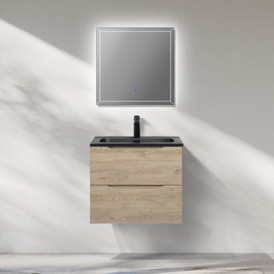 WOODBRIDGE 24" Wall Mounted Floating Bathroom Vanity With Black Quartz Sand Composite Top
