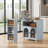 Kitchen Island On Wheels With Extendable Table, Led Lights, Power Outlets, 2 Fluted Glass Doors, Storage Compartment, 3 Open Shelves, Grey-634415136