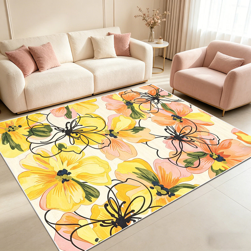1PC watercolor hand-drawn warm-toned boho floral area rugs, Soft and Comfortable, easy-to-maintain, machine washable Indoor floor mat, suitable for living room, bedroom, kitchen, dining area, entryway, backyard, sunroom, Home Decor, Outdoor Decor.