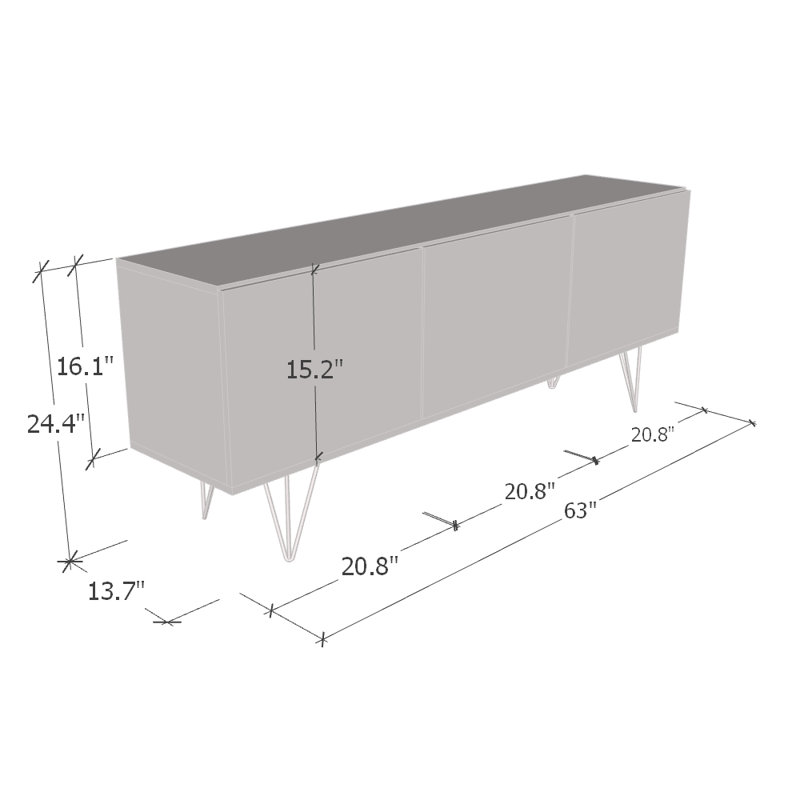 Kris 63" Sideboard with High Gloss Finish, Gold/Black