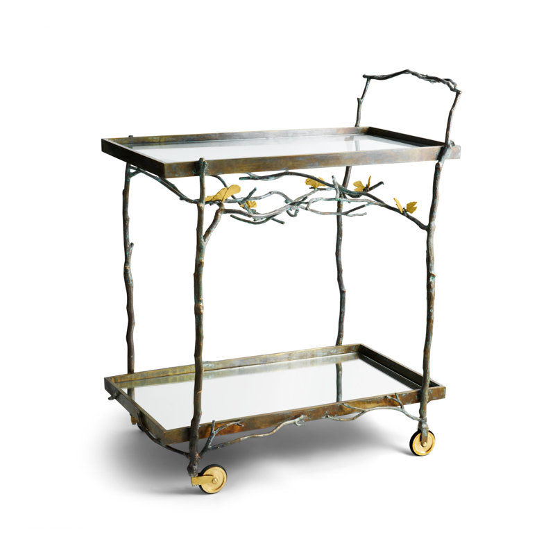 Butterfly Ginkgo Metal Bar Cart with Wheels