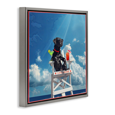 «Guard Dog Lifeguard», art mural encadré flottant par Jim Baldwin