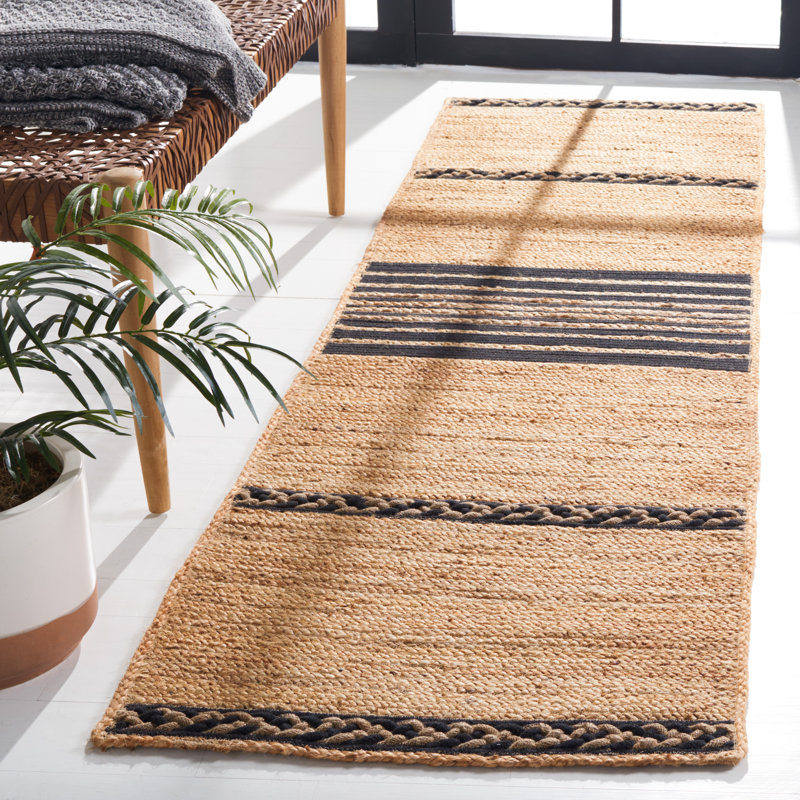 Margate Striped Handmade Hand-Loomed Area Rug in Brown/Black, Runner 2'3" x 8'