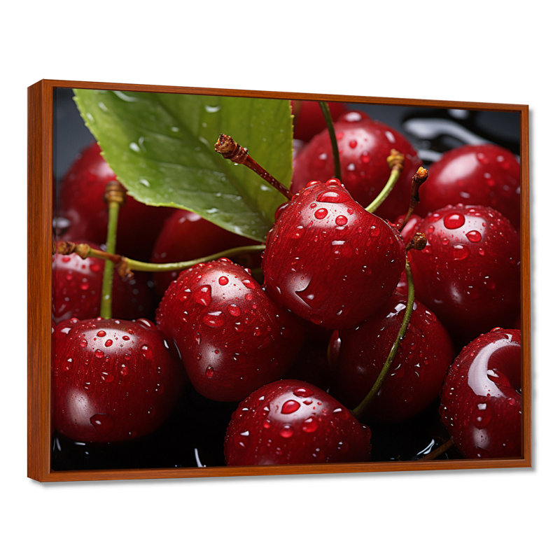 Cherry Macro Food - impressions sur toile cerise, H 30 po x l 40 po x P 1,5 po, Cadre flottant brun
