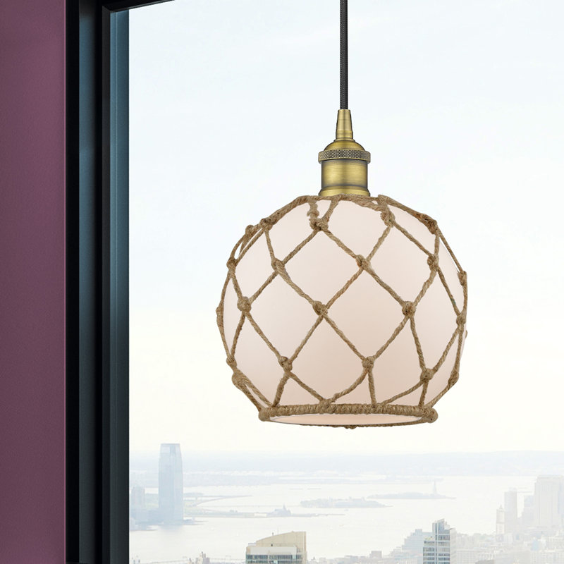 Luminaire suspendu simple à 1 lumière Haytham, Blanc / Brun, Laiton brossé
