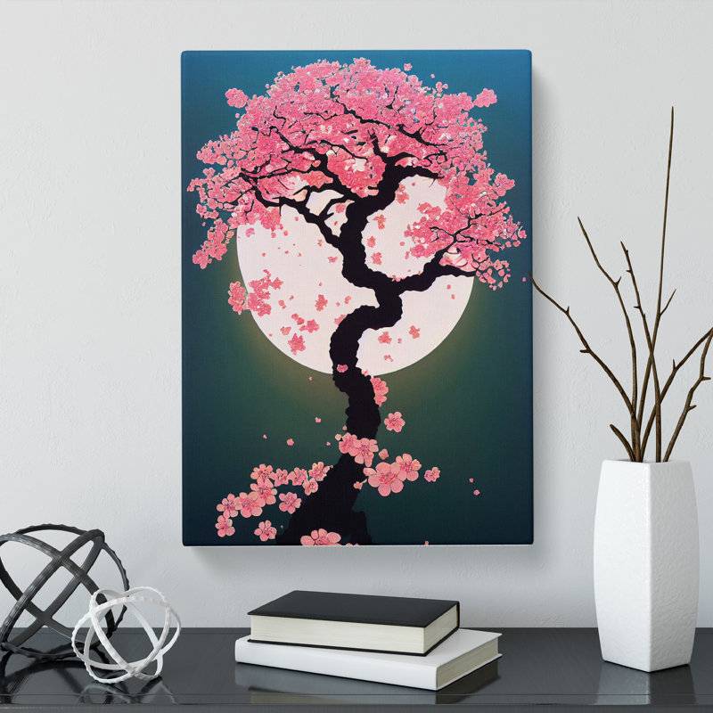 Cherry Blossom Tree Moon - Wrapped Canvas, 60cm H x 40cm W x 3cm D