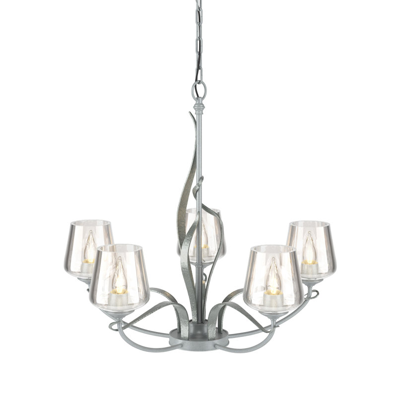 Flora 5 - Light Candle Style Classic / Traditional Chandelier, Vintage Platinum, Clear Glass