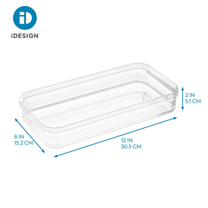 Idesign Crisp BPA-Free Plastic Stackable Drawer Organizer Bin, 6" X 12" X 2", Clear