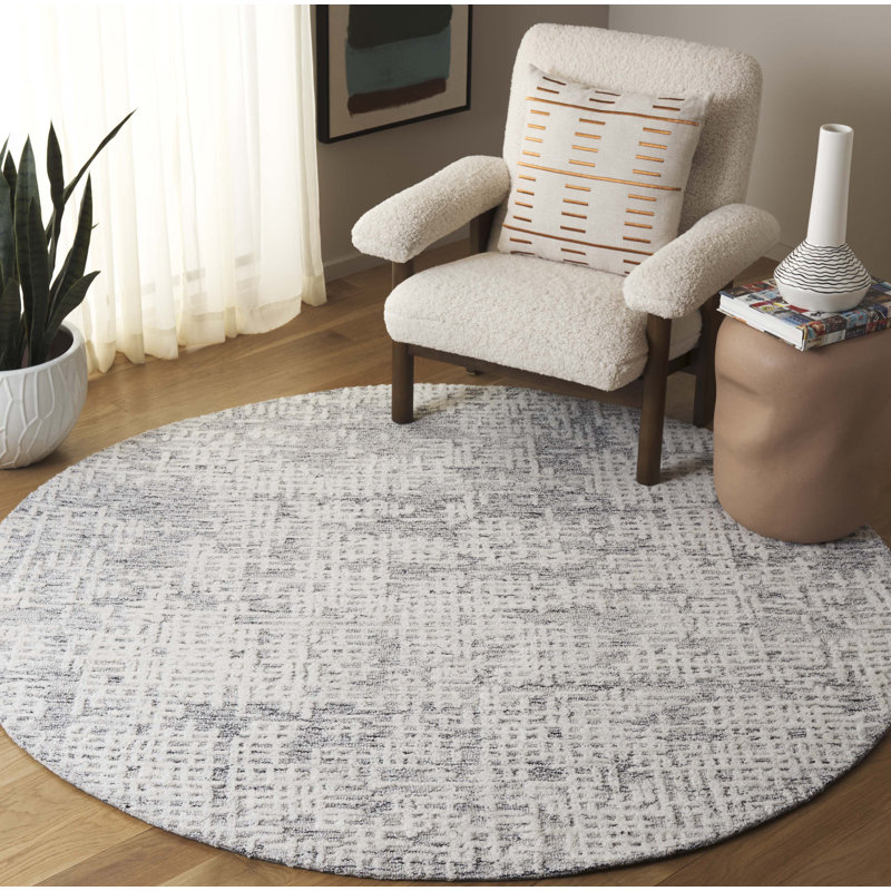 Tapis ivoire / gris en laine / coton touffeté à la main Estiven Estiven, Rond 6 pi