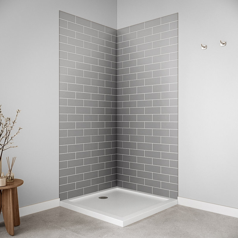 Streamline DSH-1520-160 38 in. L x 38 in. W. x. 76 in. H 2-Piece Glue-Up Corner Shower Surround in Grey Tile Finish