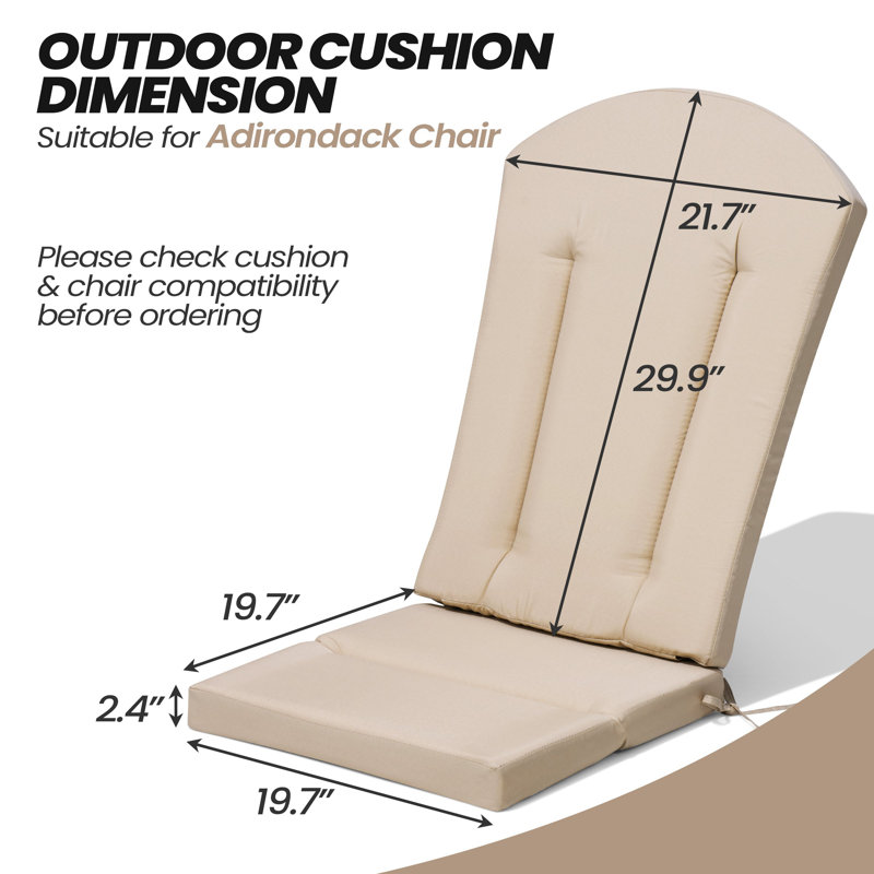 Outdoor 20‘’ in W X ‘20’ in D X 2.4‘’ in H Adirondack Chair Seat/back Cushion Set (Set of 2), 2, Beige