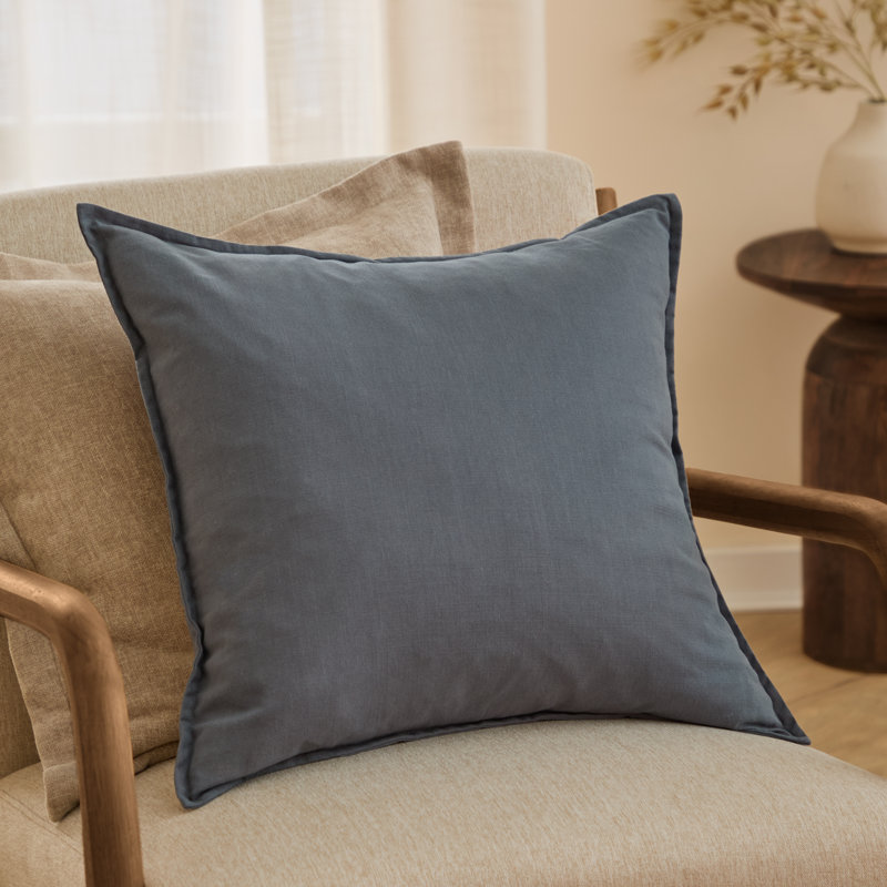 Slub Cotton Square Cushion, Blue, Feather