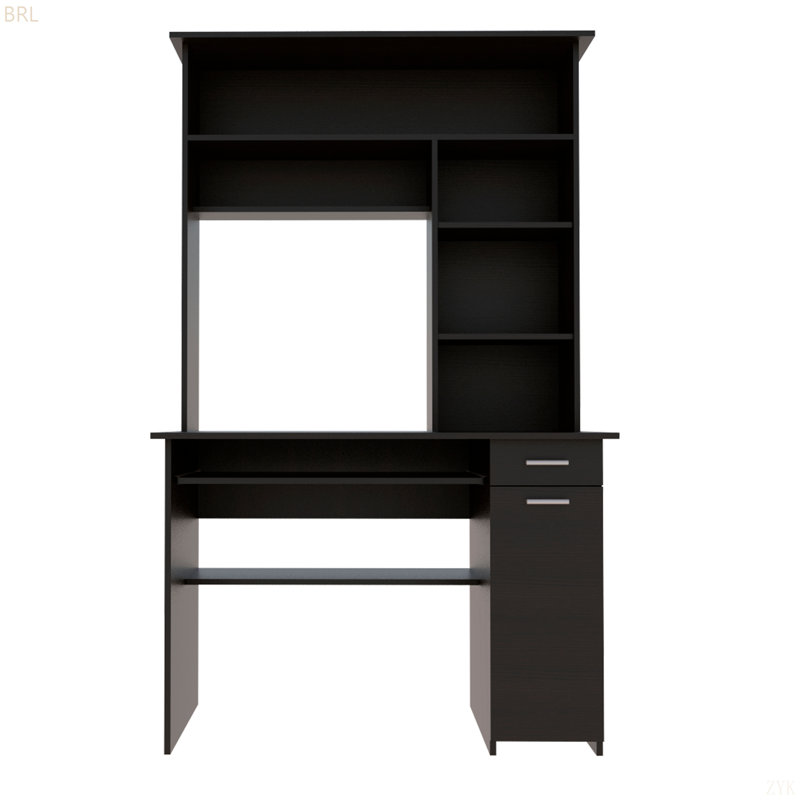 Bureau d'ordinateur à 2 tiroirs à 2 tiroirs avec huche, Noir