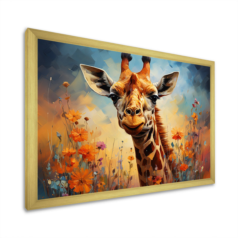 Girafe brune expressionniste - impression, H 34 po x l 44 po x P 1,5 po, Cadre doré simple