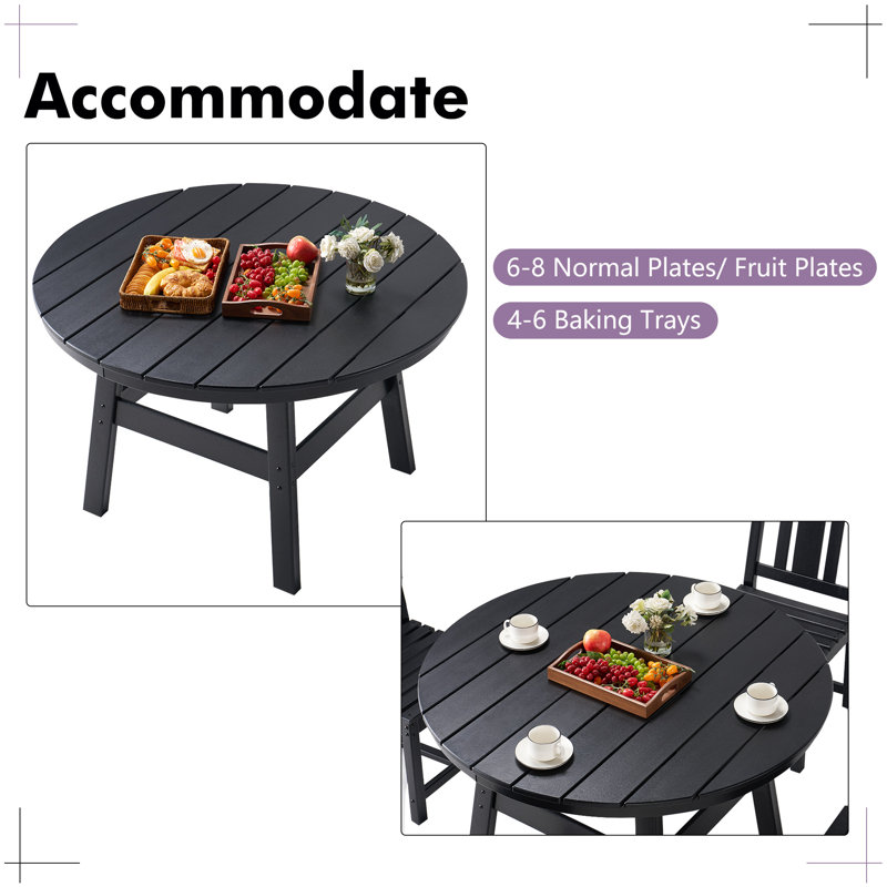  Immie 5 Piece HDPE Outdoor Dining Table Set with Umbrella Hole, Black, Black