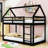 Twin Over Twin Wood Bunk Bed With Ladder, Guardrails And Roof Shaped Design-963207940