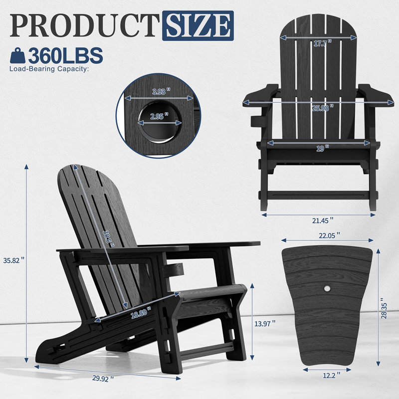 Chaise Adirondack d'extérieur pour 2 personnes, Noir