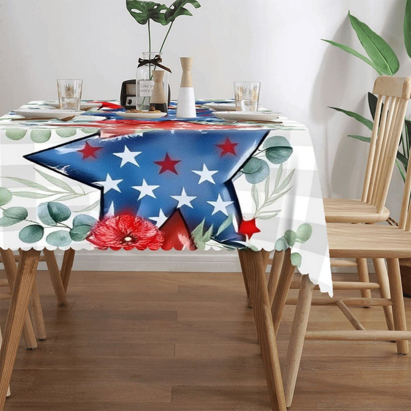Star Floral Pattern Juneteenth 60" x 120" Rectangular Table Cover with Scalloped Edges