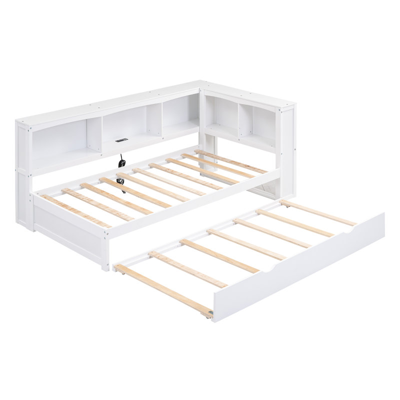 Wood Daybed With Trundle, Storage Cabinets And USB Ports, White