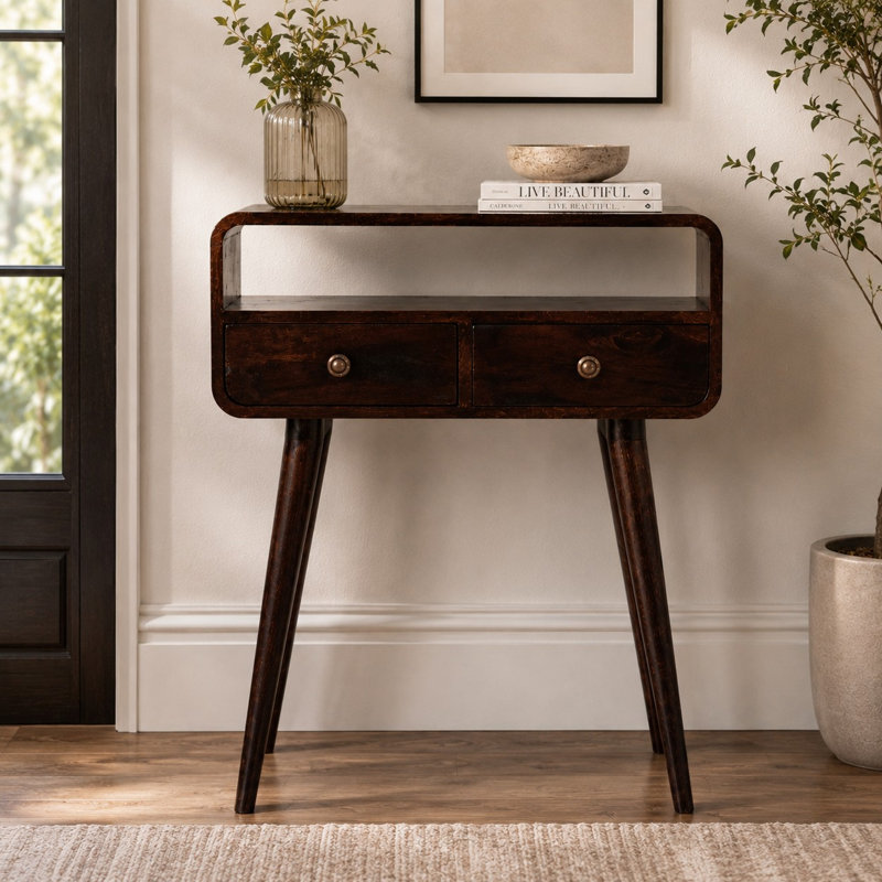 Mini California Walnut Curved Console Table