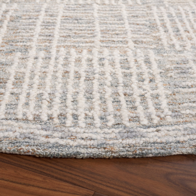 Wikhard Abstract Hand Tufted Wool Cotton Geometric Rug in Brown/Ivory, Round 6'