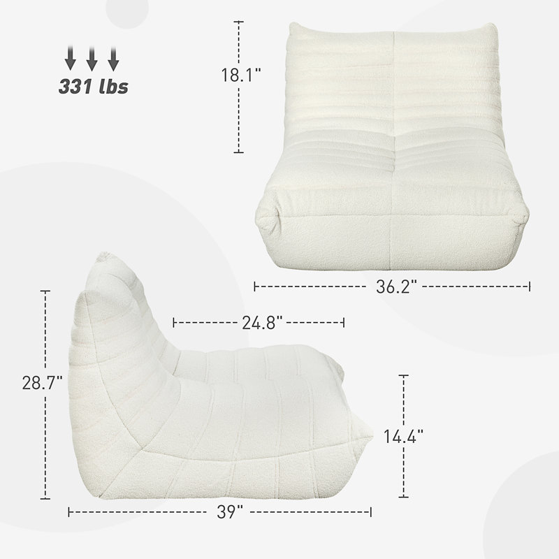 Bean Bag Chair, Cream White Polyester