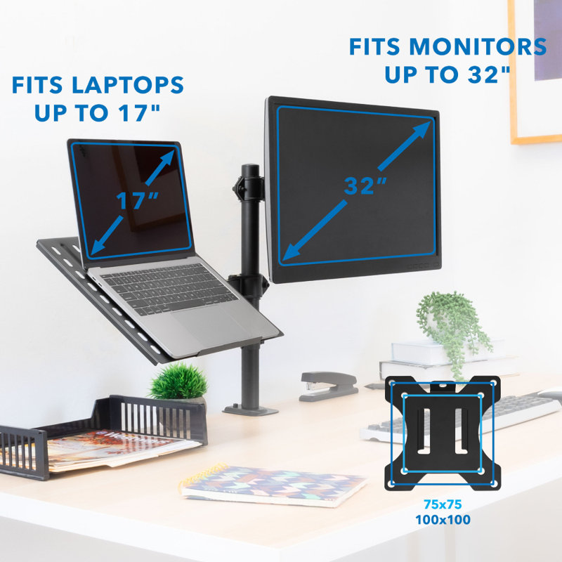 Mount-It Laptop Desk Mount with Monitor Arm, Dual Laptop and Monitor Stand with Clamp, Grommet Base