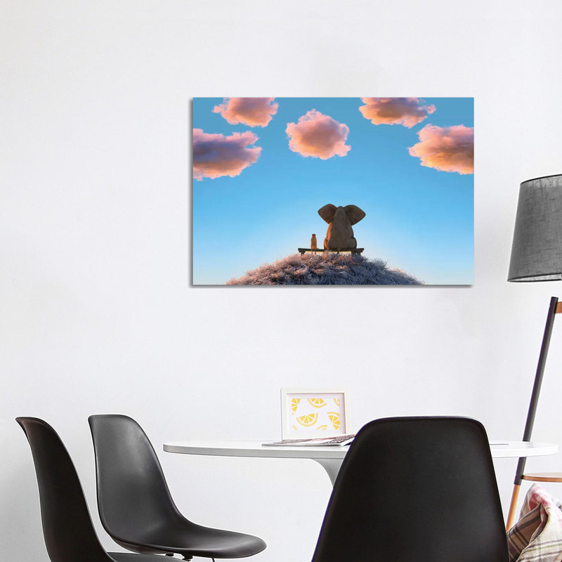 Elephant And Dog Are Sitting On A Hill II 1 Piece Wrapped Canvas Wall Art, 101.6 cm H x 66.04 cm W x 3.175 cm D