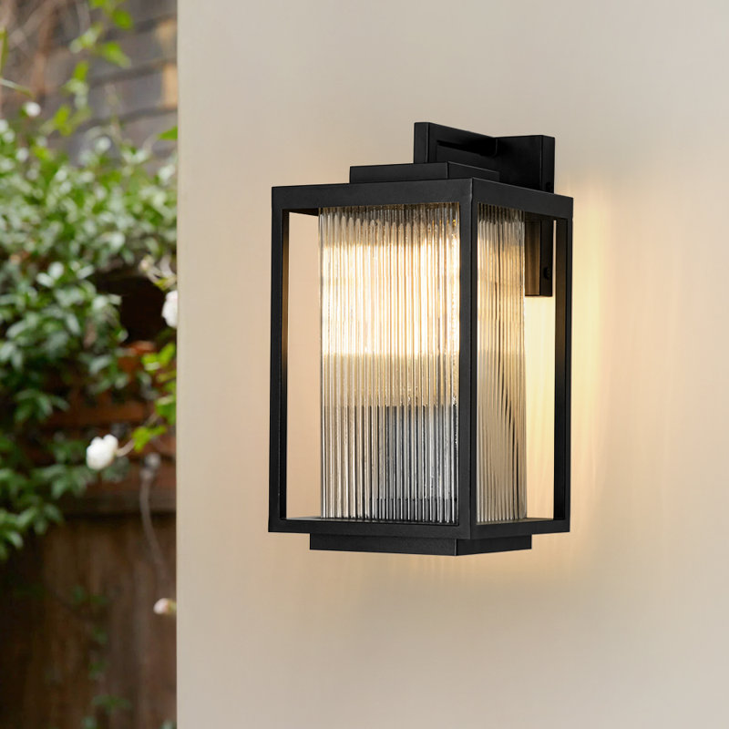 2 - Light Dusk To Dawn Ribbed Glass Shade Outdoor Lantern Wall Sconce