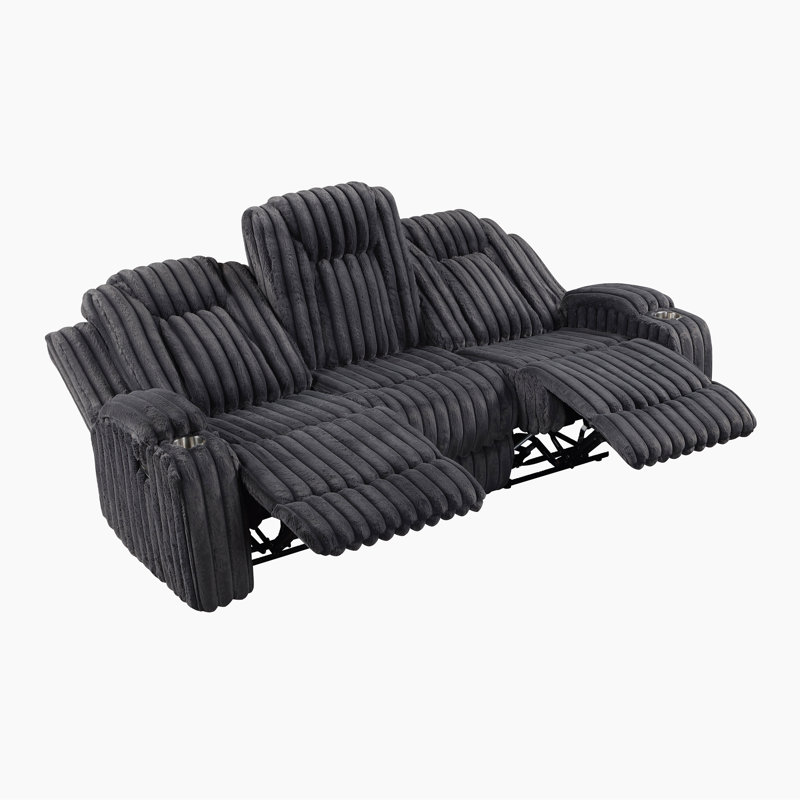 Bantry 84.5" Modern & Contemporary Corduroy Manual Double Reclining Sofa with Space-Saving Wall-Hugger Design & Dual Cup Holders