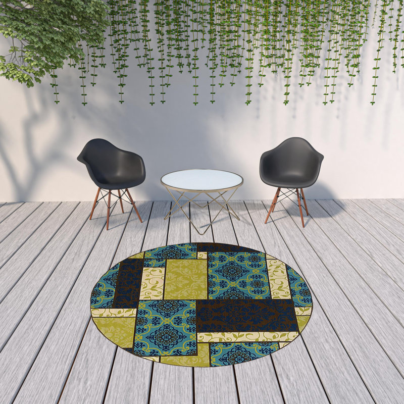 Tapis intérieur / extérieur bleu / vert / beige Piedmt, Rectangle 8 pi 6 po x 13 pi