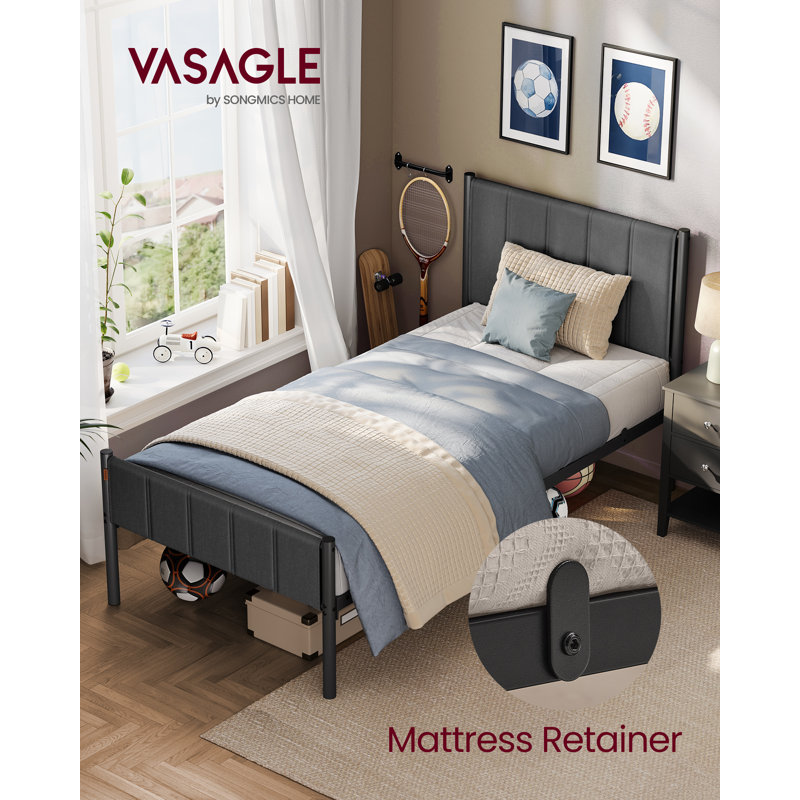 Bed Frame, With Upholstered Headboard, Metal Bed Frame, 500 Kg Weight Capacity, Easy Assembly, Slate Grey