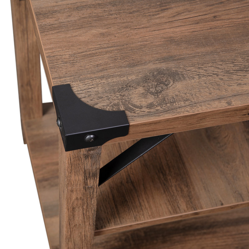 3-Tier Side Table With Metal Side Braces And Corner Caps, Rustic Oak