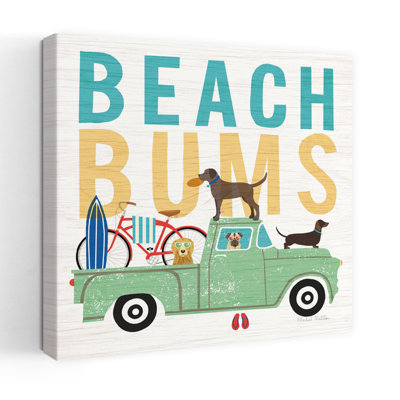 «Beach Bums Truck I Square Whimsical Dog Coastal Art»