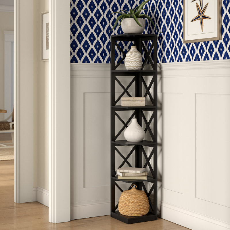 Darek 63.75" H x 12" W Corner Bookcase, Black
