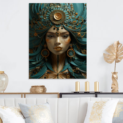 Gold And Emerald Woman Goddess Beauty - Woman Goddess Metal Wall Art