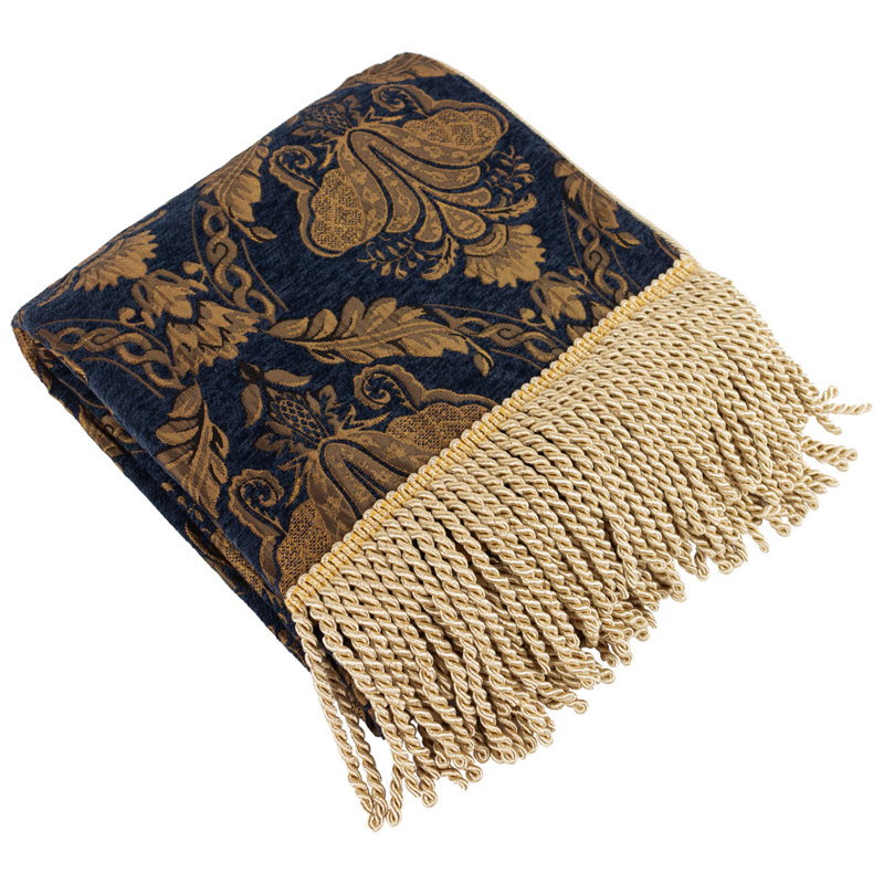 Shiraz Floral Damask Throw, Navy, 130 x 170 x 1cm
