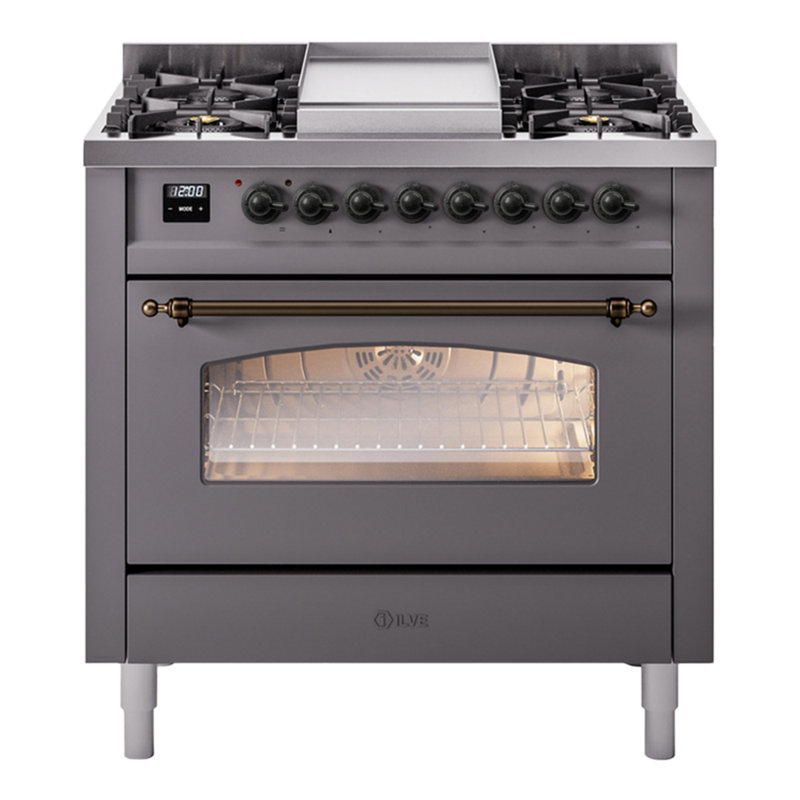ILVE Nostalgie II 36 Dual Fuel Range, knobs, Graphite Matte/Bronze, Liquid Propane