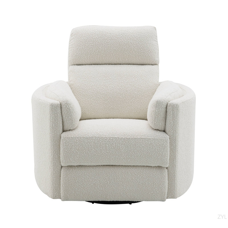 Sagen Glider Recliner With Swivel, Beige Boucle